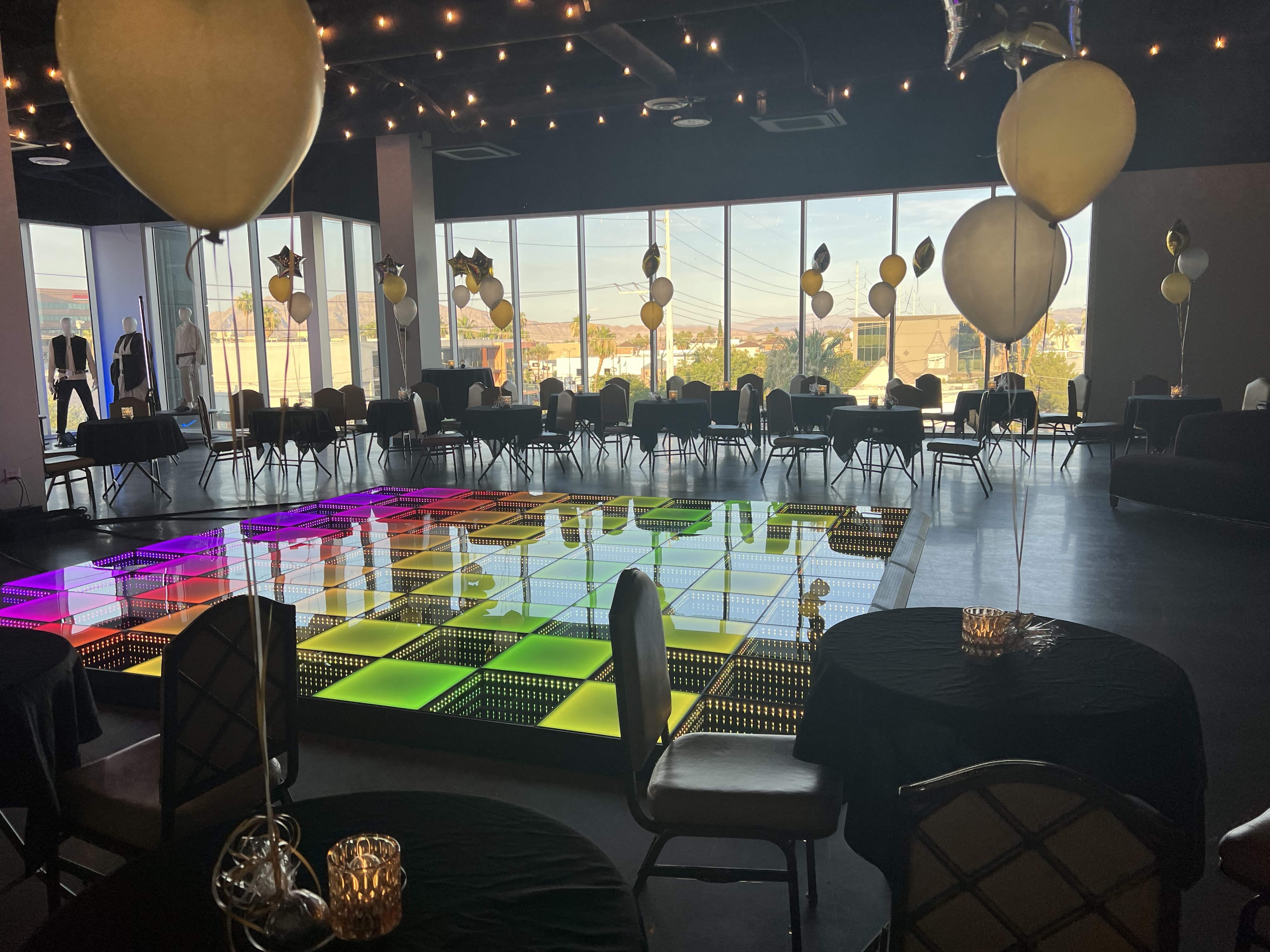 LED dance floor in The View at golden hour